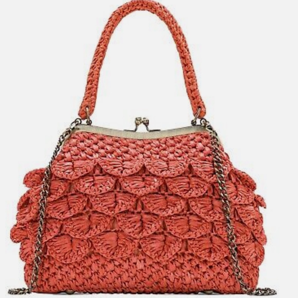 Patricia Nash Scalloped Raffia Bag in Burnt Coral